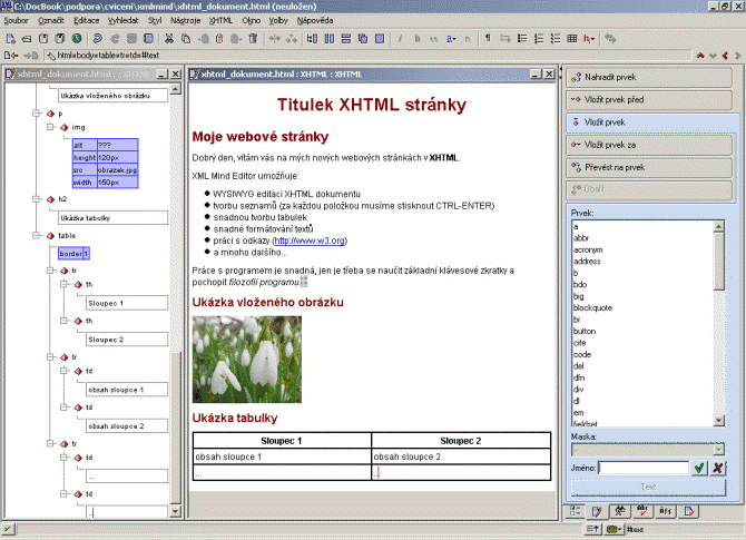 XHTML dokument v editoru XMLMind